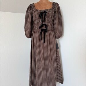 Lulu's Plaid Long Sleeve Dress with Black Accents